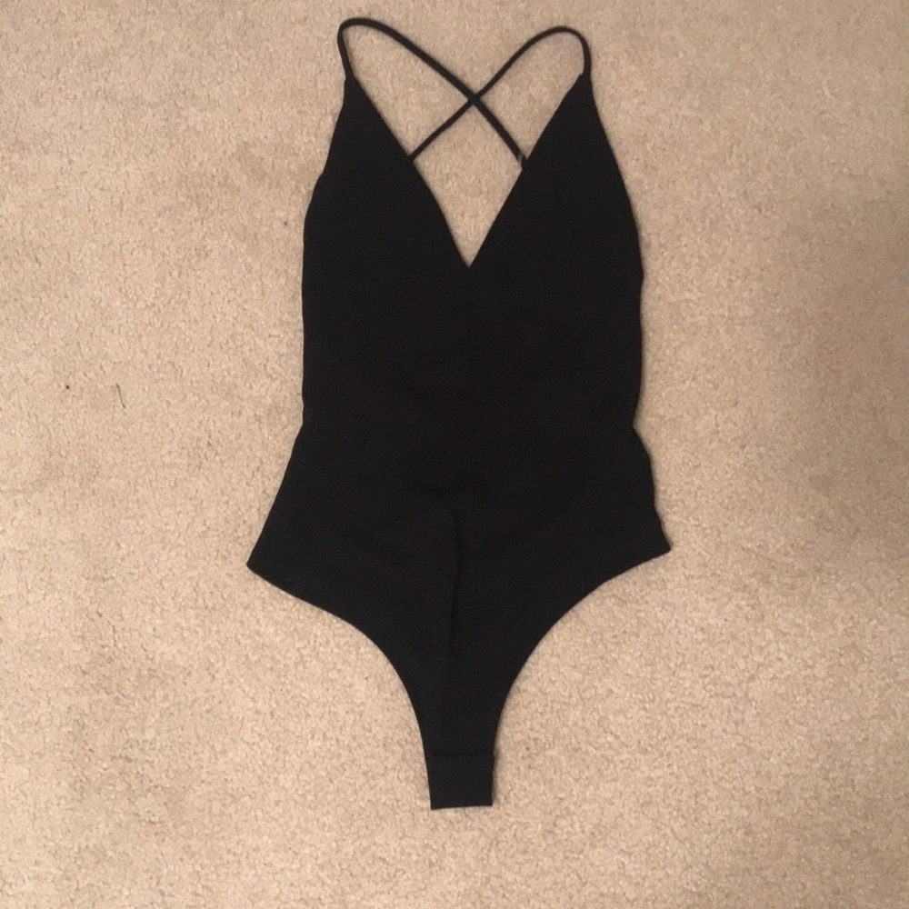 Black cami crossed back bodysuit
